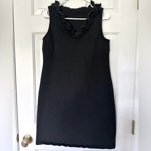 Women’s Elegant Black Ruffle Neck Dress - Small/Medium